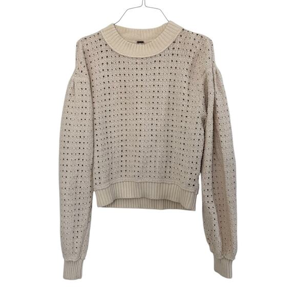 FREE PEOPLE Paper Doll Open Knit Chunky Pullover Sweater Ivory Cream Size L NEW - Picture 4 of 11